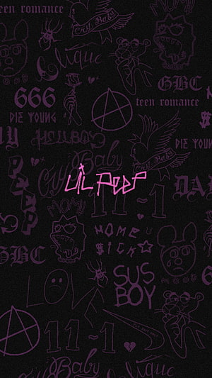 Lil Peep Eulogy Aesthetic Wallpaper with Dark Purple Doodle Pattern HD phone wallpaper