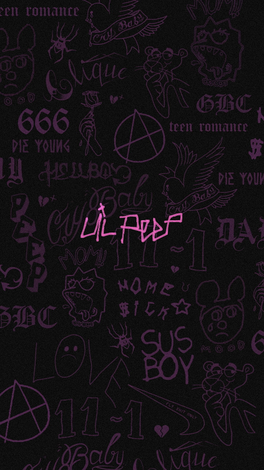 Lil Peep Eulogy Aesthetic Wallpaper with Dark Purple Doodle Pattern HD phone wallpaper