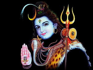 Lord Shiva Hindu God Illustration with Trishul, Damru, and Serpent HD wallpaper