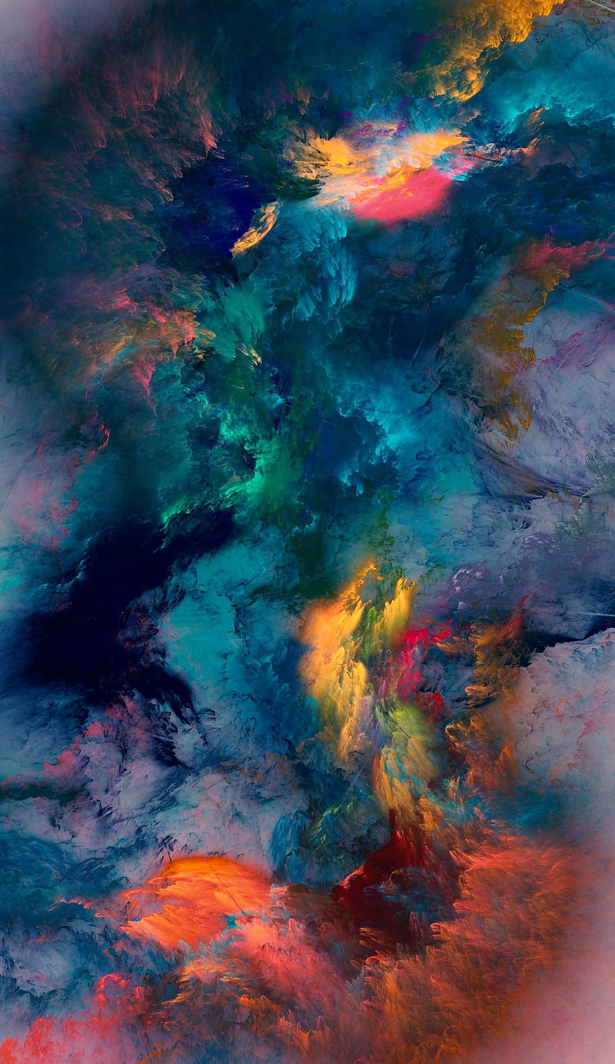 Vibrant Abstract Fluid Art with Swirling Teal, Orange, and Magenta Hues HD phone wallpaper