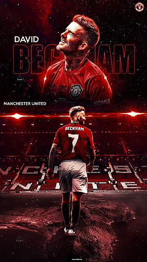 David Beckham in Manchester United Kit Standing on Old Trafford Pitch HD phone wallpaper