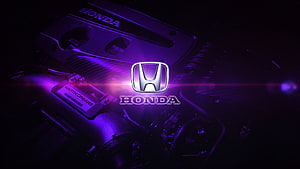Glowing Honda Emblem Over Engine Bay With Purple Neon Lighting HD wallpaper