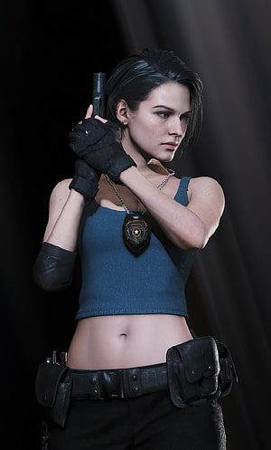 Jill Valentine Resident Evil 4 Remake Character Portrait with Police Badge and Pistol HD phone wallpaper