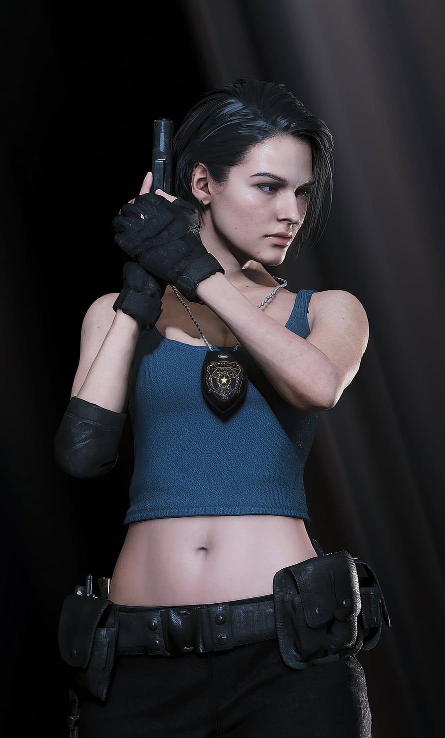 Jill Valentine Resident Evil 4 Remake Character Portrait with Police Badge and Pistol HD phone wallpaper