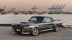 1967 Ford Mustang GT500 Eleanor Classic Muscle Car at Harbor Sunset HD wallpaper