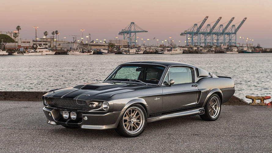 1967 Ford Mustang GT500 Eleanor Classic Muscle Car at Harbor Sunset HD wallpaper