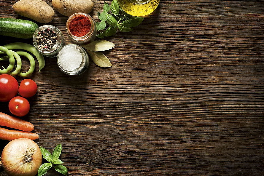 Fresh Vegetables and Spices on Dark Wooden Background HD wallpaper
