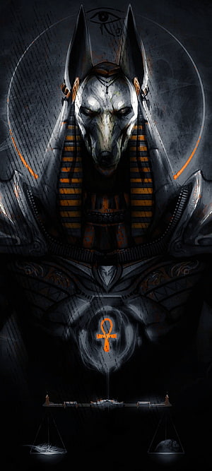 Anubis Egyptian God of Death with Scales of Justice and Ankh Symbol HD phone wallpaper