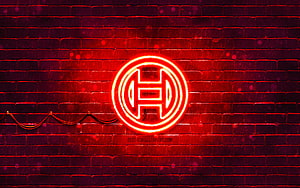 Bosch Neon Logo Glowing on Red Brick Wall HD wallpaper