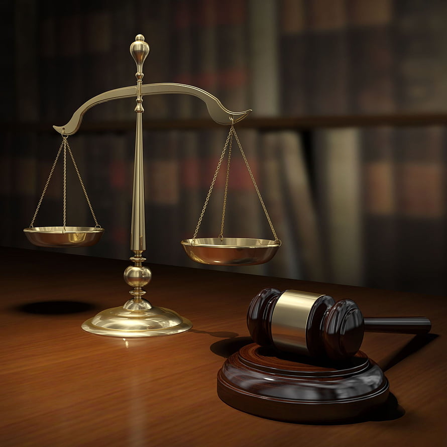 Brass Scales of Justice and Wooden Gavel on a Desk in a Law Library HD phone wallpaper