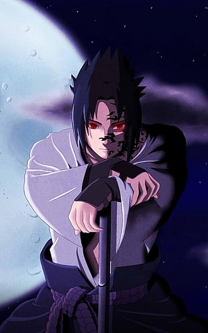Itachi Uchiha Sharingan Anime Character Moon Night Background HD phone wallpaper