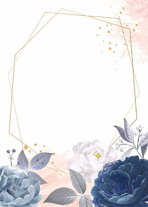 Elegant Blue and White Floral Watercolor Wallpaper with Gold Geometric Frame HD phone wallpaper