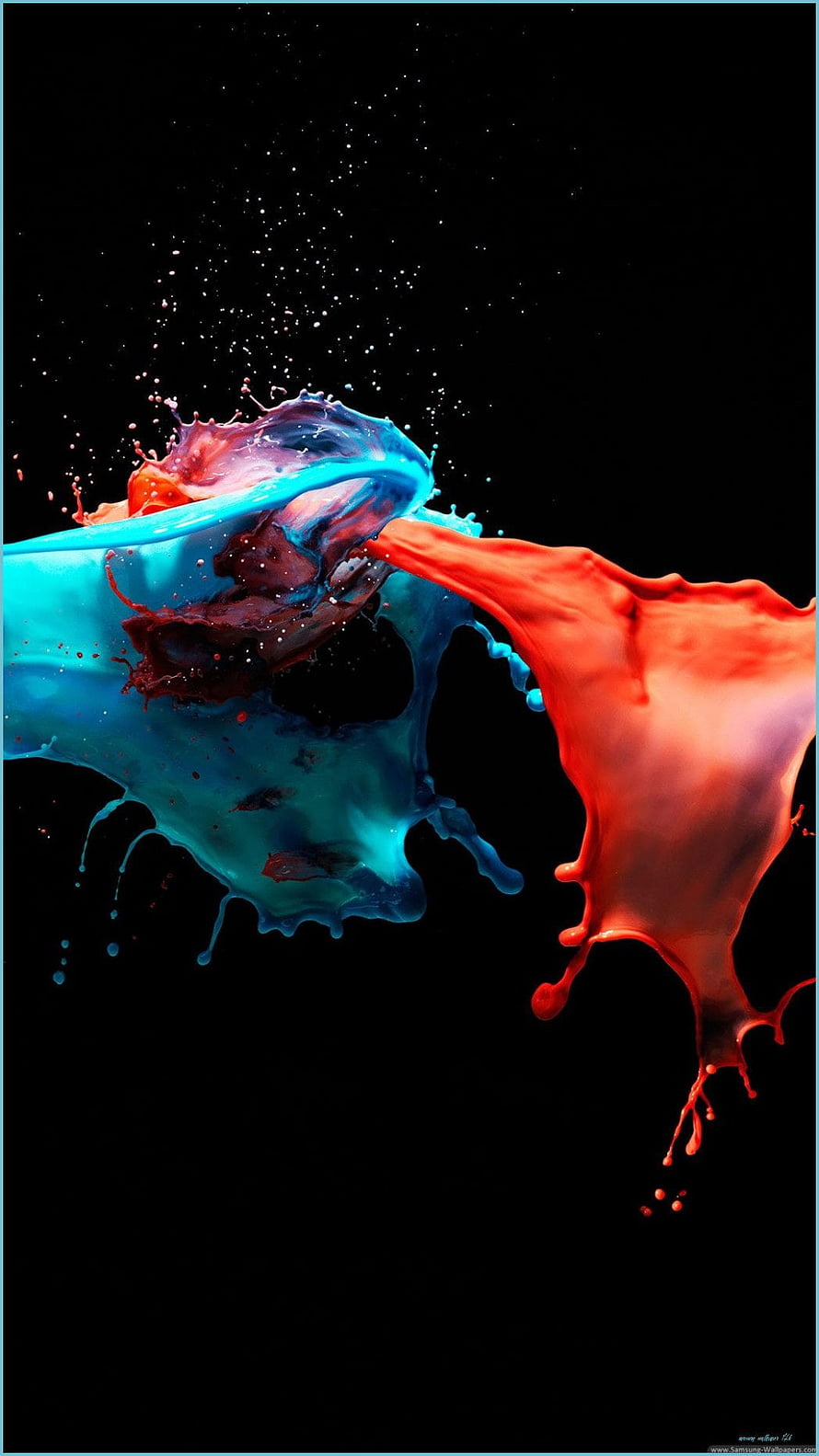 Vibrant Blue and Red Paint Splash Colliding on Black Background HD phone wallpaper
