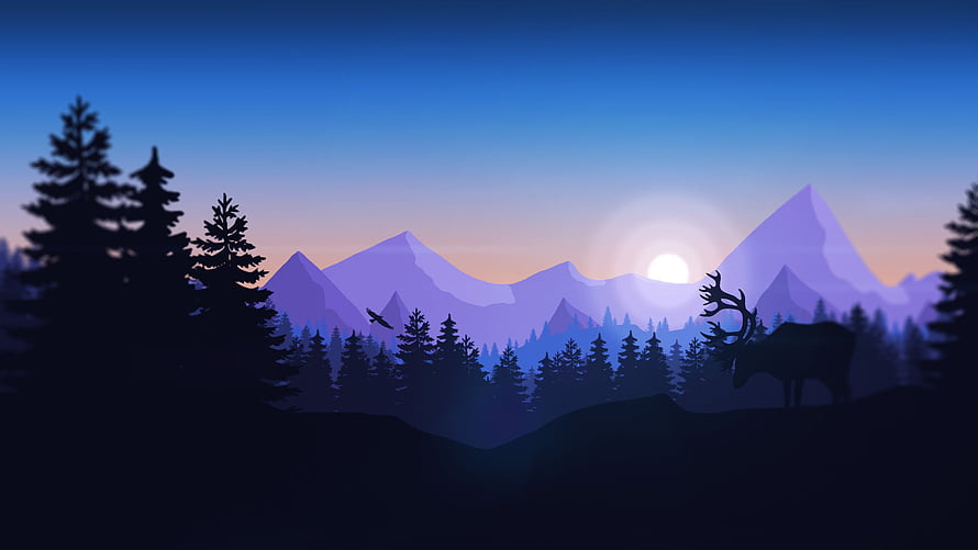 Silhouette of a Deer in a Mountain Forest at Sunset HD wallpaper