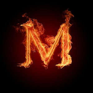 Fiery Letter M Alphabet Design With Burning Flames On Dark Background HD phone wallpaper