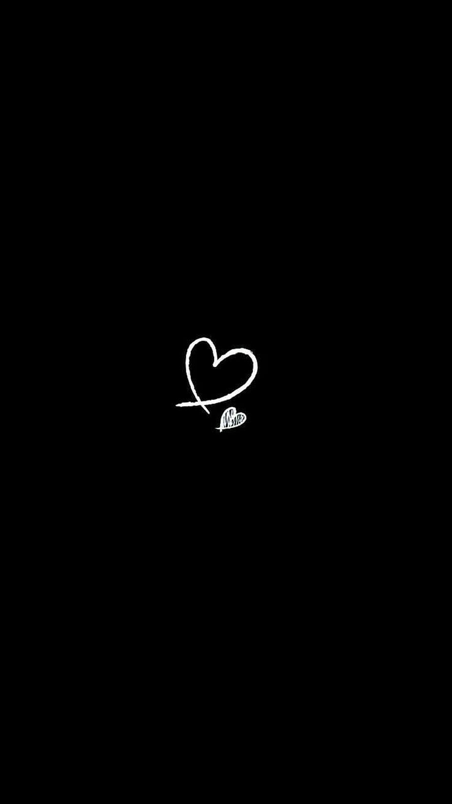 Minimalist White Heart Sketch on Black Background HD phone wallpaper