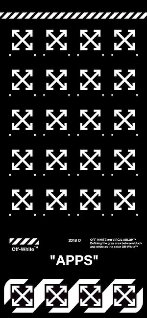 Off-White Apps Graphic Design with Repeating Arrow X Motif on Black Background HD phone wallpaper