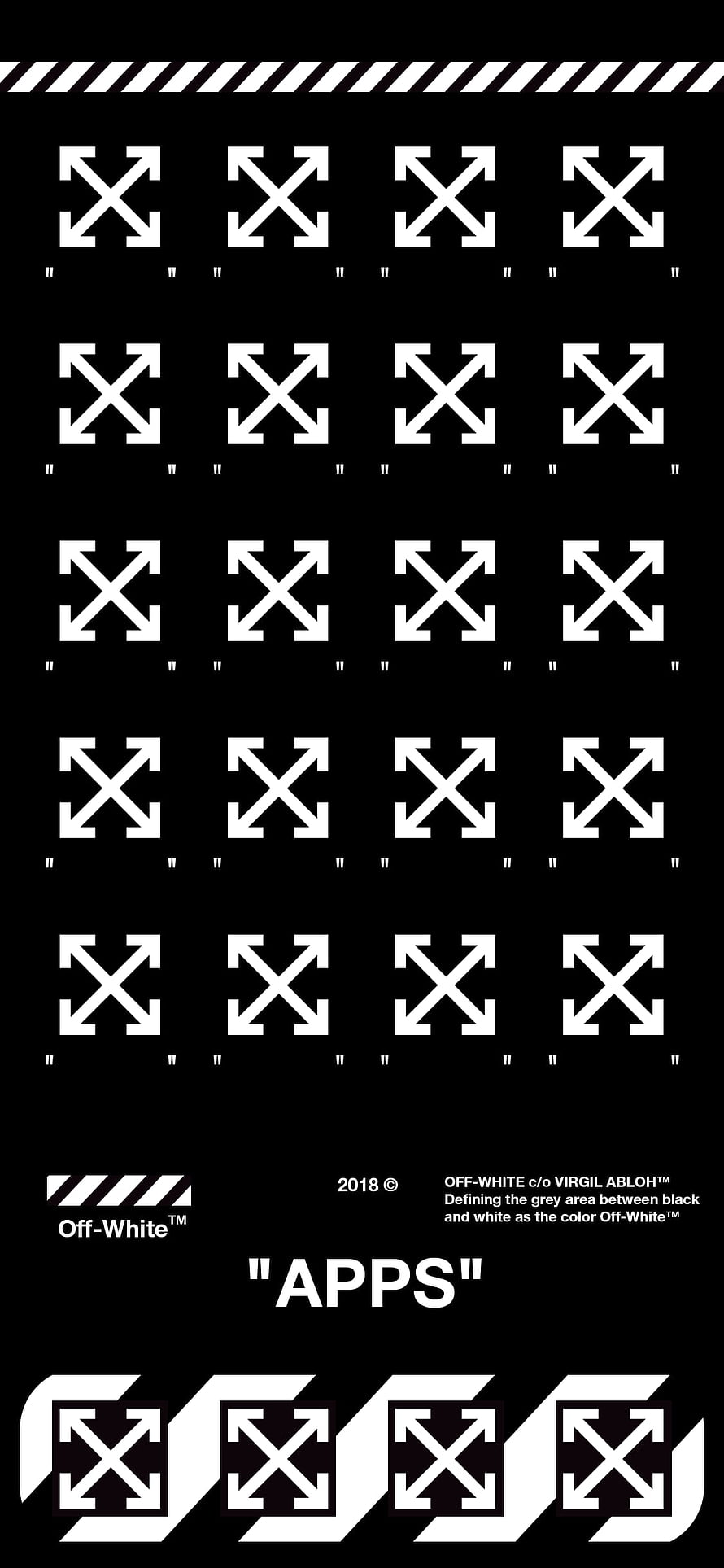Off-White Apps Graphic Design with Repeating Arrow X Motif on Black Background HD phone wallpaper