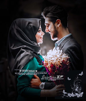 Romantic Muslim Couple in Formal Attire Holding a Dried Flower Bouquet HD phone wallpaper