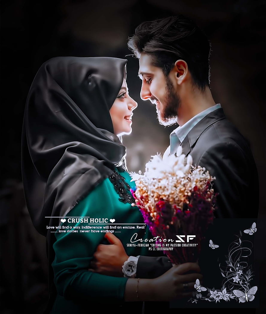 Romantic Muslim Couple in Formal Attire Holding a Dried Flower Bouquet HD phone wallpaper
