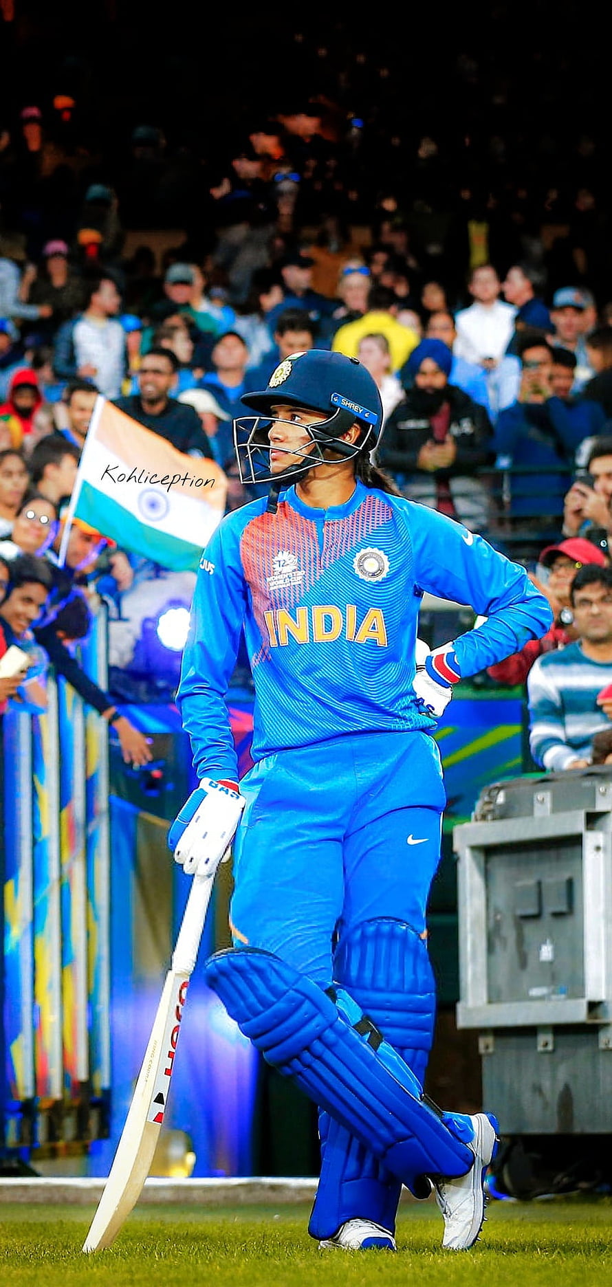 Virat Kohli in Blue India Cricket Jersey Walking on Field with Bat HD phone wallpaper