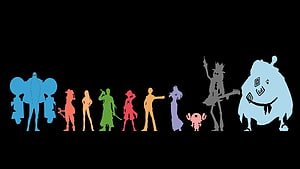 One Piece Straw Hat Crew Silhouettes in Vibrant Colors on Black Background HD wallpaper