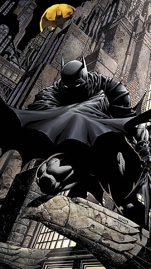 Batman Perched on Gargoyle in Dark Gotham City Comic Art, Dc Comics Full - Batman Comic Mobile - , Batman Funny HD phone wallpaper