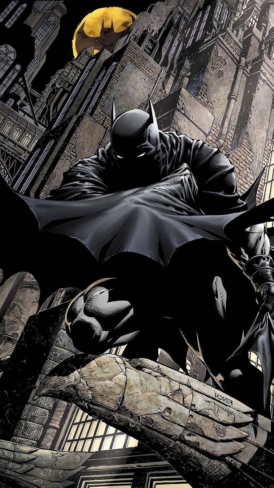 Batman Perched on Gargoyle in Dark Gotham City Comic Art, Dc Comics Full - Batman Comic Mobile - , Batman Funny HD phone wallpaper