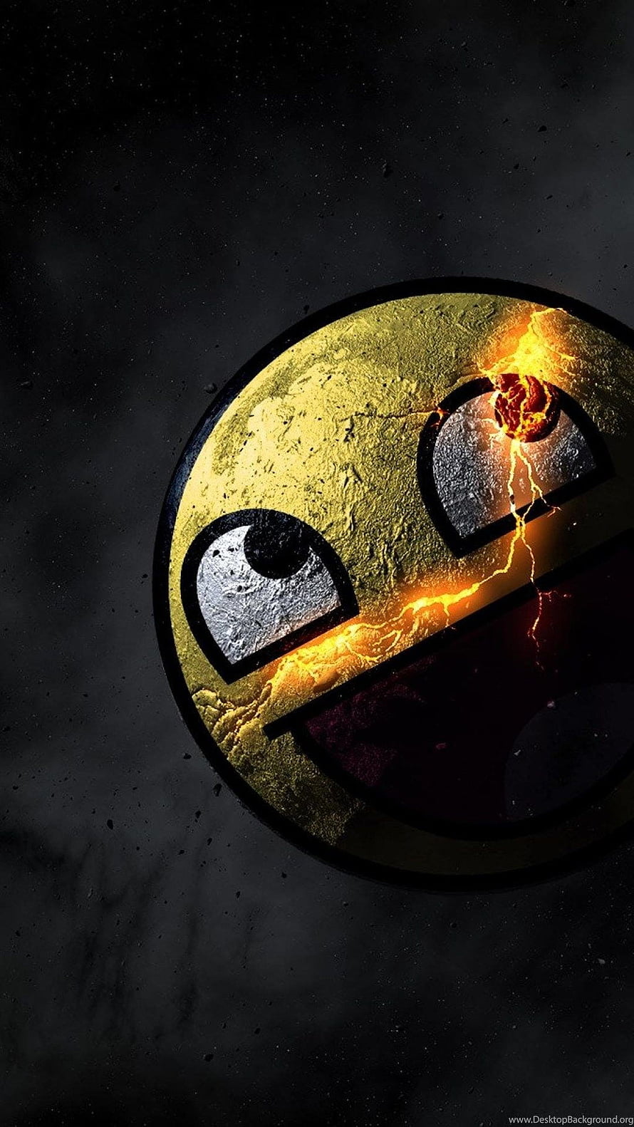 Dark Grunge Smiley Face With Cracked Surface And Glowing Lava Cracks HD phone wallpaper