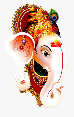 Colorful Digital Illustration of Lord Ganesha with Peacock Feather Crown and Blessing Hand HD phone wallpaper