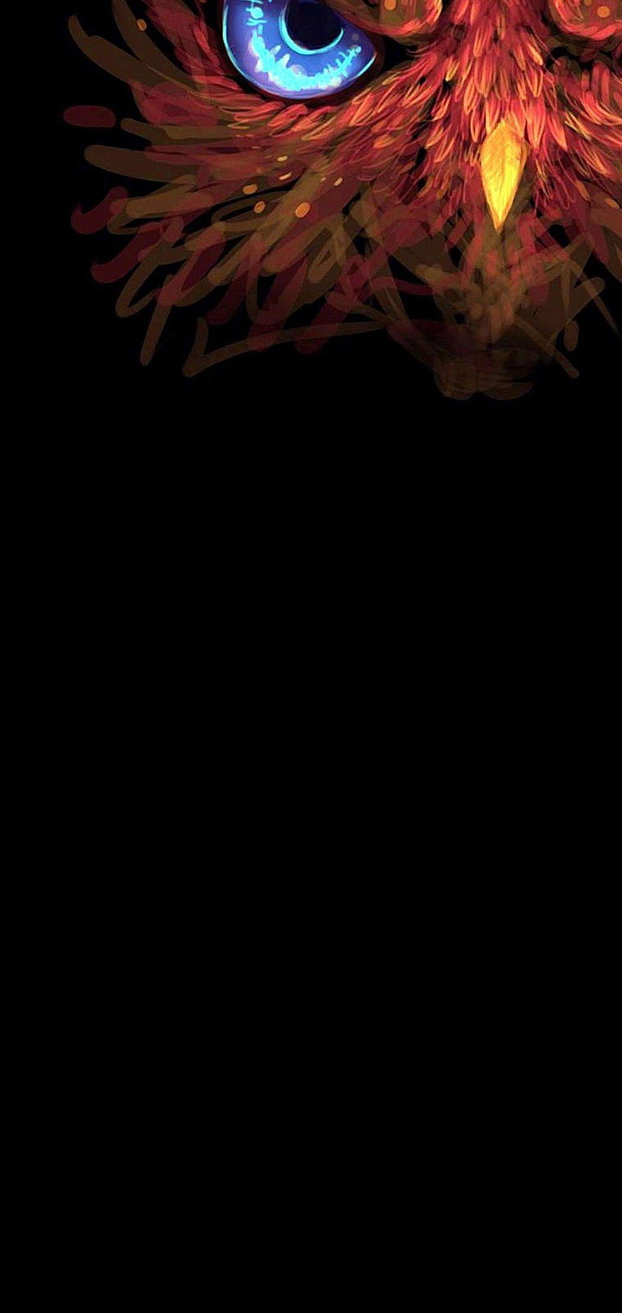 Mystical Phoenix Eye With Glowing Blue Iris And Fiery Red Feathers On Black Background HD phone wallpaper