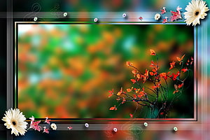 Autumn Leaves and Floral Music Note Border Desktop Background HD wallpaper
