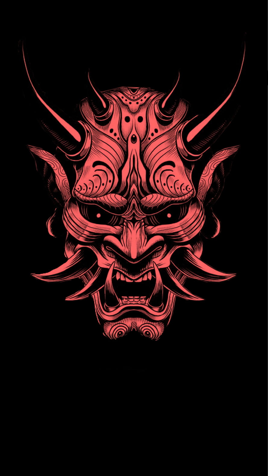 Red Hannya Demon Mask Illustration on Black Background HD phone wallpaper