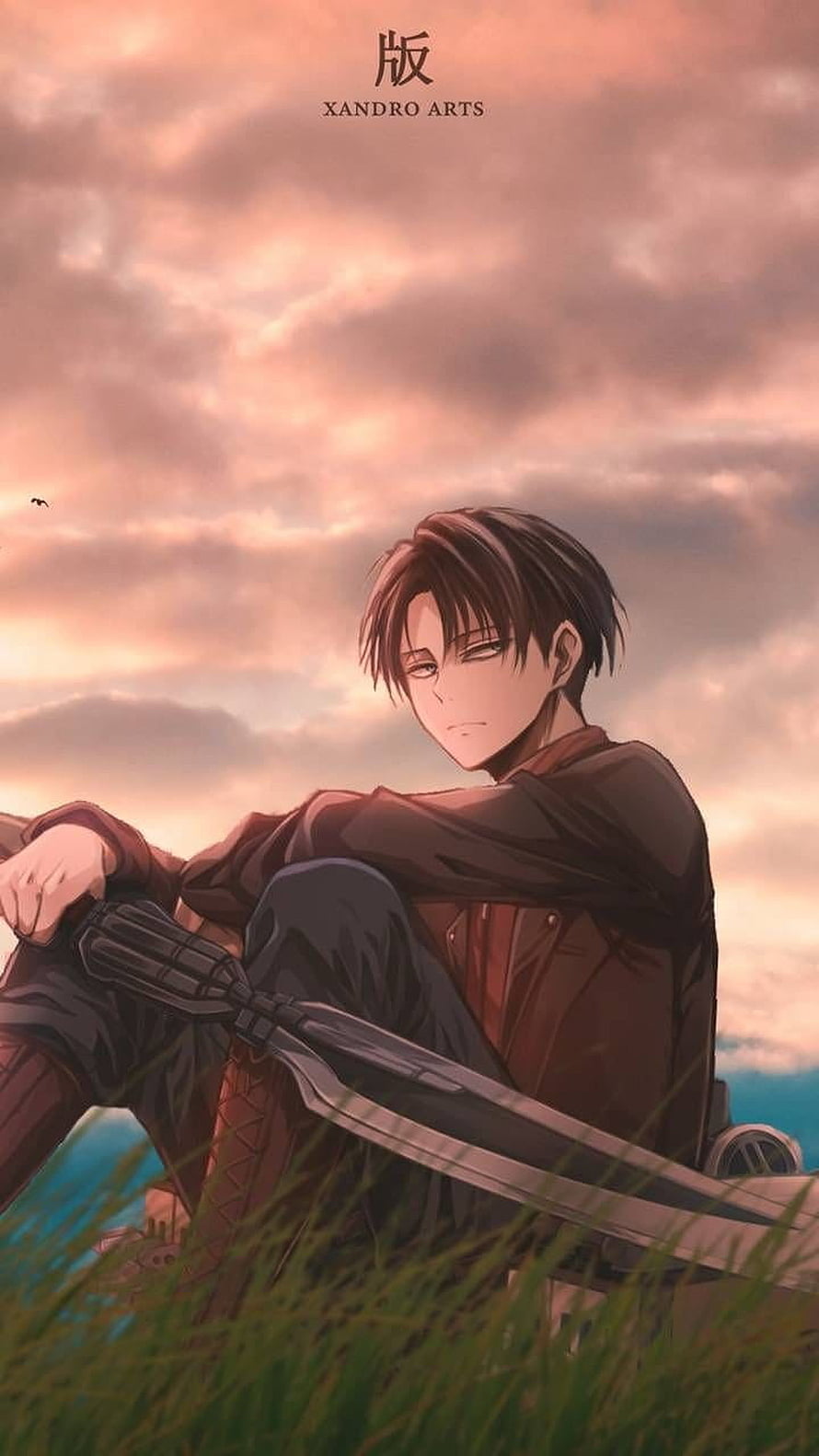 Levi Ackerman Anime Character Sitting in Grass at Sunset with ODM Gear, Levi Ackerman Mobile - Top Best For Android And HD phone wallpaper