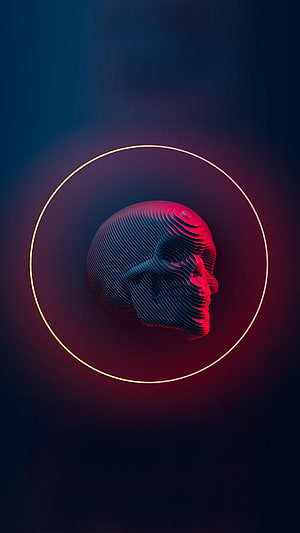 Sliced 3D Skull with Neon Ring in Dark Vaporwave Style HD phone wallpaper