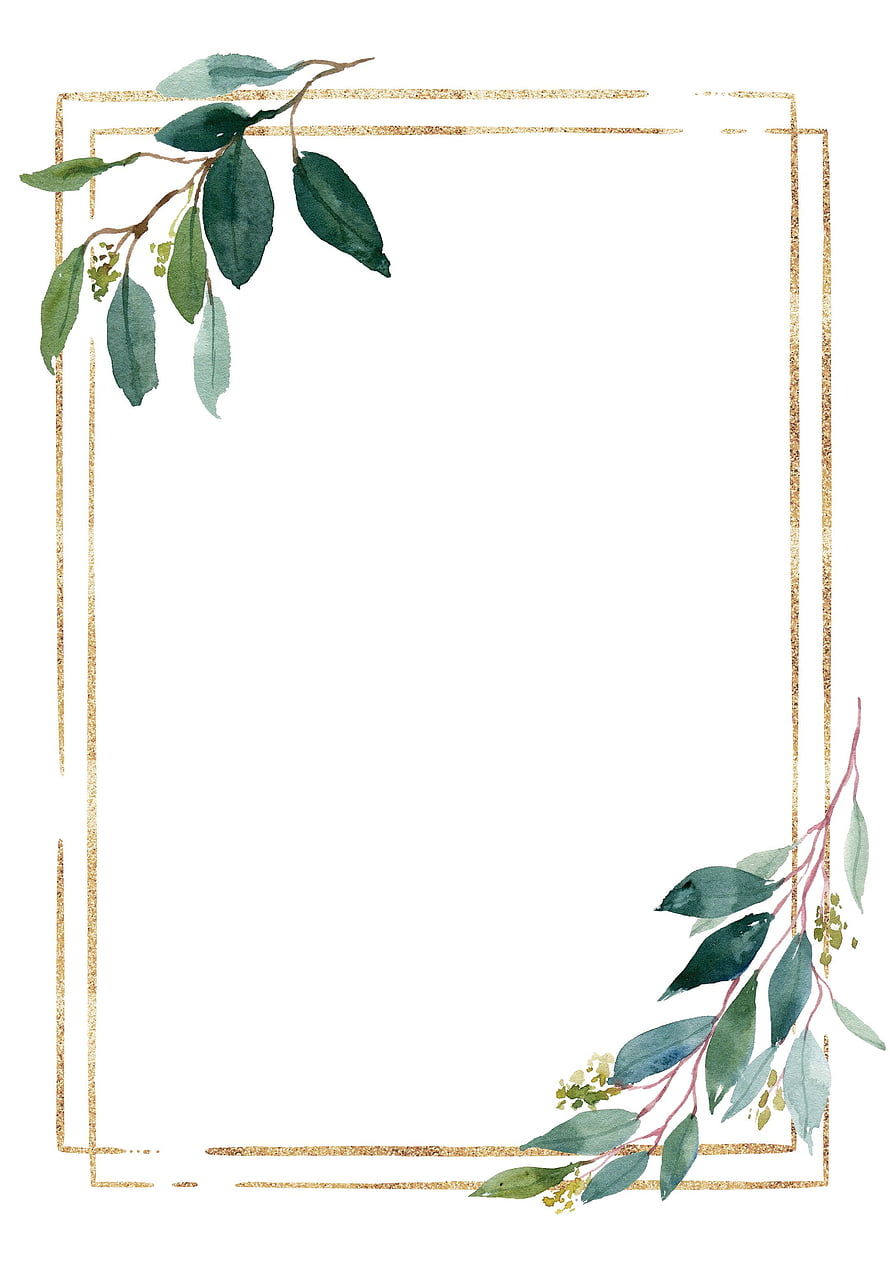 Elegant Watercolor Eucalyptus Leaves and Gold Foil Border Frame Design HD phone wallpaper