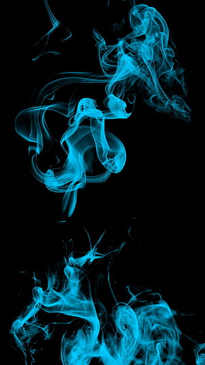 Ethereal Cyan Smoke Swirls Against a Deep Black Background HD phone wallpaper