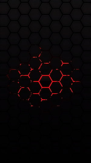 Dark Hexagonal Grid With Glowing Red Neon Lines Abstract Technology Background HD phone wallpaper