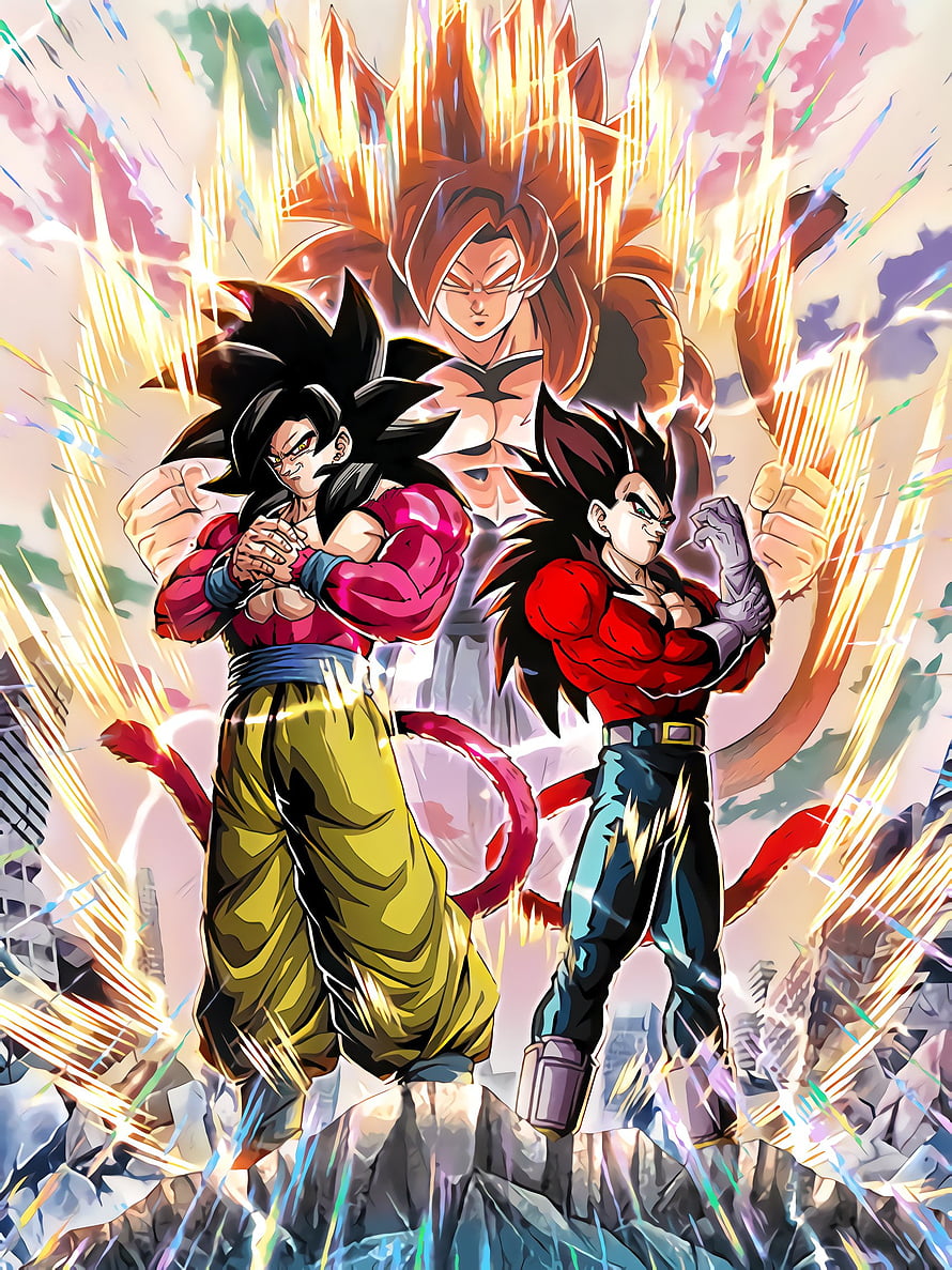 Super Saiyan 4 Goku and Vegeta in Epic Dragon Ball Super Battle Artwork HD phone wallpaper