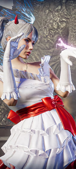 2B in White Dress from NieR Automata with Red Ribbon and Glowing Mantis, Pubg, beautiful, graph, pink, BGMI HD phone wallpaper