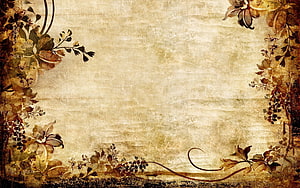 Vintage Sepia Floral Frame on Distressed Paper Texture HD wallpaper