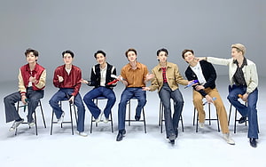 BTS Members in Casual Studio Portraits HD wallpaper