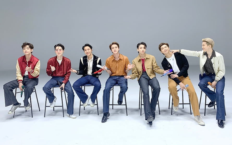 BTS Members in Casual Studio Portraits HD wallpaper