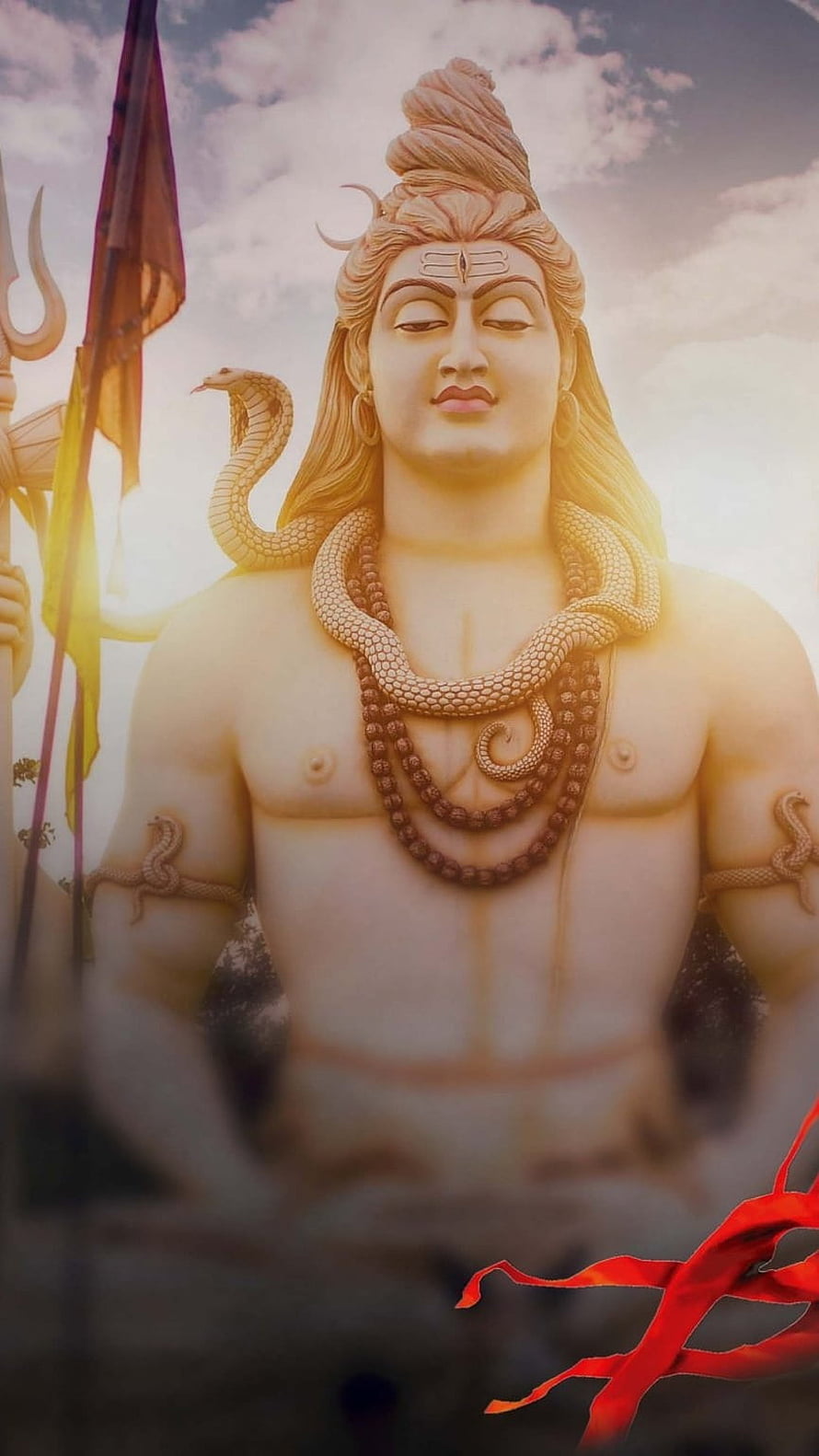 Majestic White Marble Statue of Lord Shiva with Serpent and Trishul HD phone wallpaper