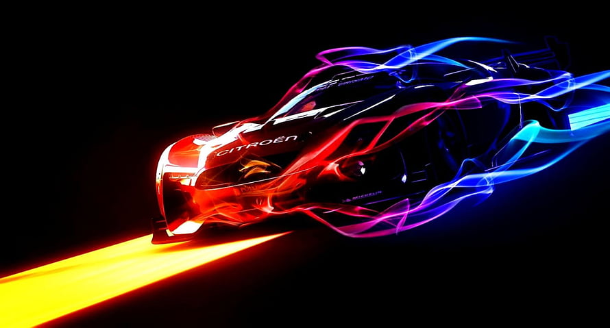 Neon Light Trail Sports Car Abstract Digital Art Wallpaper HD wallpaper