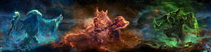 Three Elemental Titans of Ice Fire and Nature in Epic Fantasy Battle Art HD wallpaper