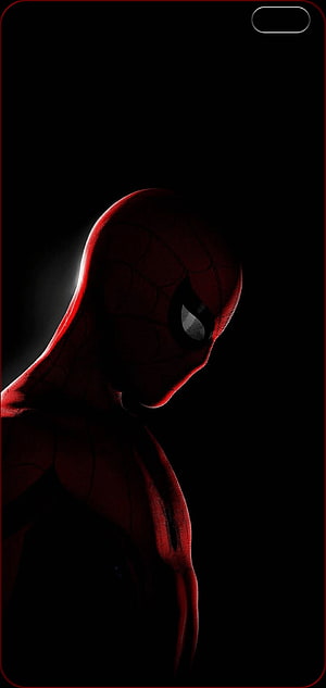Spider-Man in Dark Suit Profile View with Dramatic Red Rim Lighting, Dual Punch Hole, Left Dual Punch Hole HD phone wallpaper