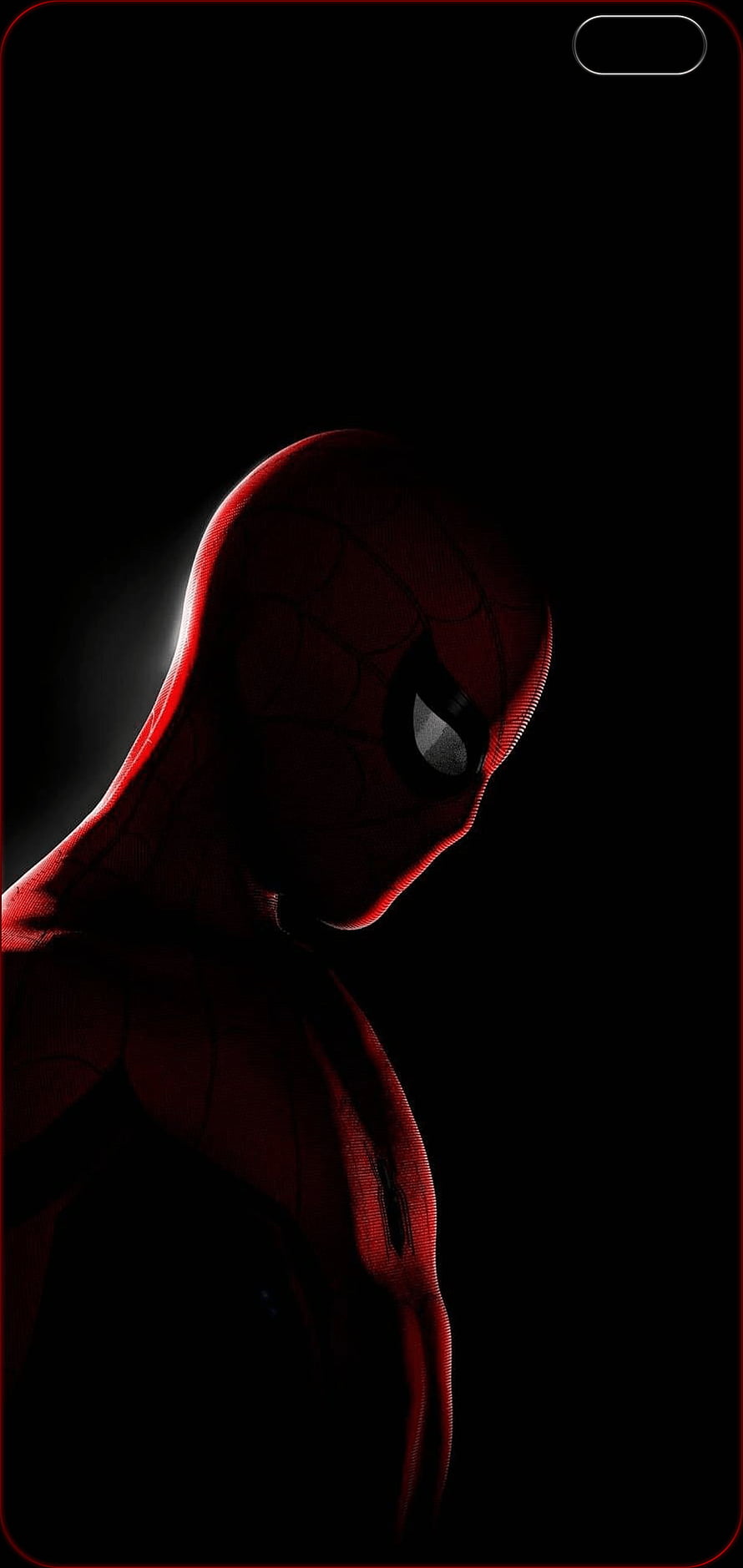 Spider-Man in Dark Suit Profile View with Dramatic Red Rim Lighting, Dual Punch Hole, Left Dual Punch Hole HD phone wallpaper