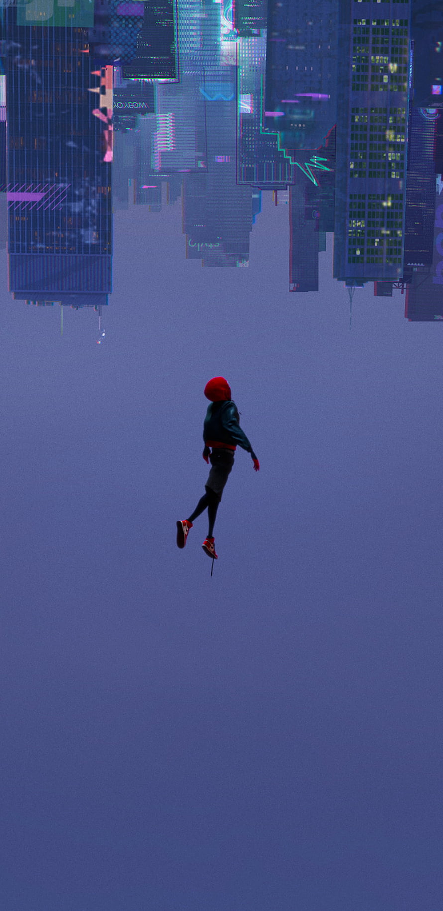 Spider-Man Miles Morales Falling Through Upside Down City Sky, Spider Man: Into The Spiderverse, Spider-Verse HD phone wallpaper