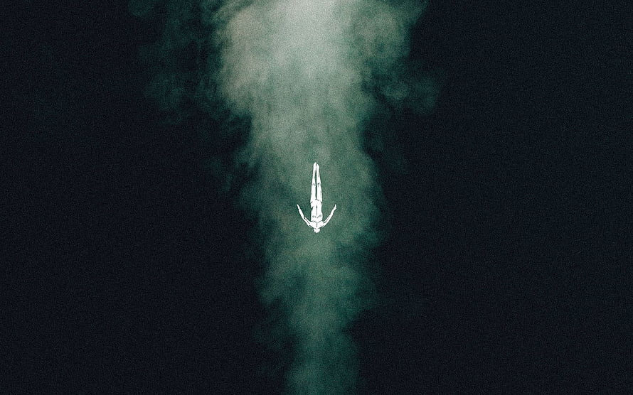 Ethereal White Figure Floating in Dark Green Misty Void HD wallpaper